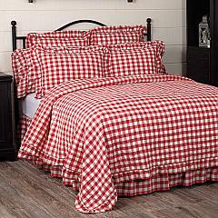 Annie Buffalo Red Check Ruffled King Quilt Coverlet 105Wx95L