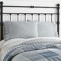 Sawyer Mill Blue Ticking Stripe Ruffled Standard Pillow Case Set of 2 21x30