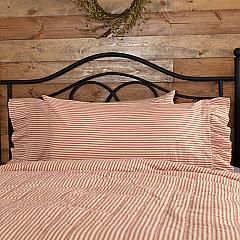 Sawyer Mill Red Ticking Stripe Ruffled King Pillow Case Set of 2 21x40
