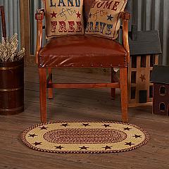 Burgundy Tan Jute Rug Oval Stencil Stars w/ Pad 20x30