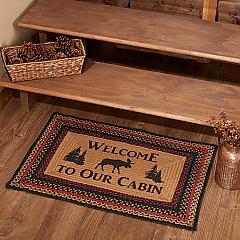 Cumberland Stenciled Moose Jute Rug Rect Welcome to the Cabin w/ Pad 20x30