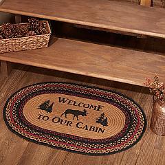 Cumberland Stenciled Moose Jute Rug Oval Welcome to the Cabin w/ Pad 20x30