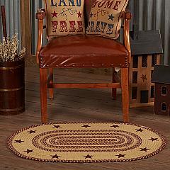Burgundy Tan Jute Rug Oval Stencil Stars w/ Pad 24x36