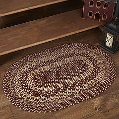 Burgundy Tan Jute Rug Oval w/ Pad 24x36