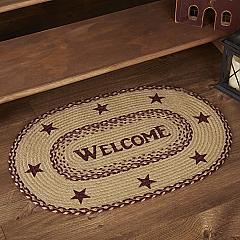 Burgundy Tan Jute Rug Oval Welcome w/ Pad 20x30