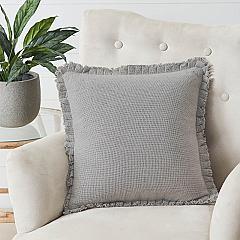Burlap Dove Grey Pillow w/ Fringed Ruffle 18x18