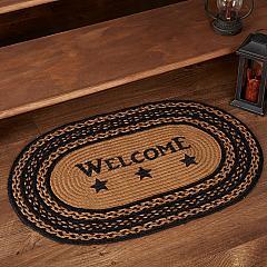 Farmhouse Jute Rug Oval Stencil Stars Welcome w/ Pad 20x30