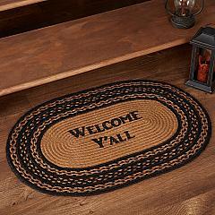 Farmhouse Jute Rug Oval Stencil Welcome Y'all w/ Pad 20x30