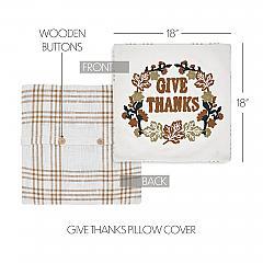 Wheat Plaid Give Thanks Pillow Cover 18x18