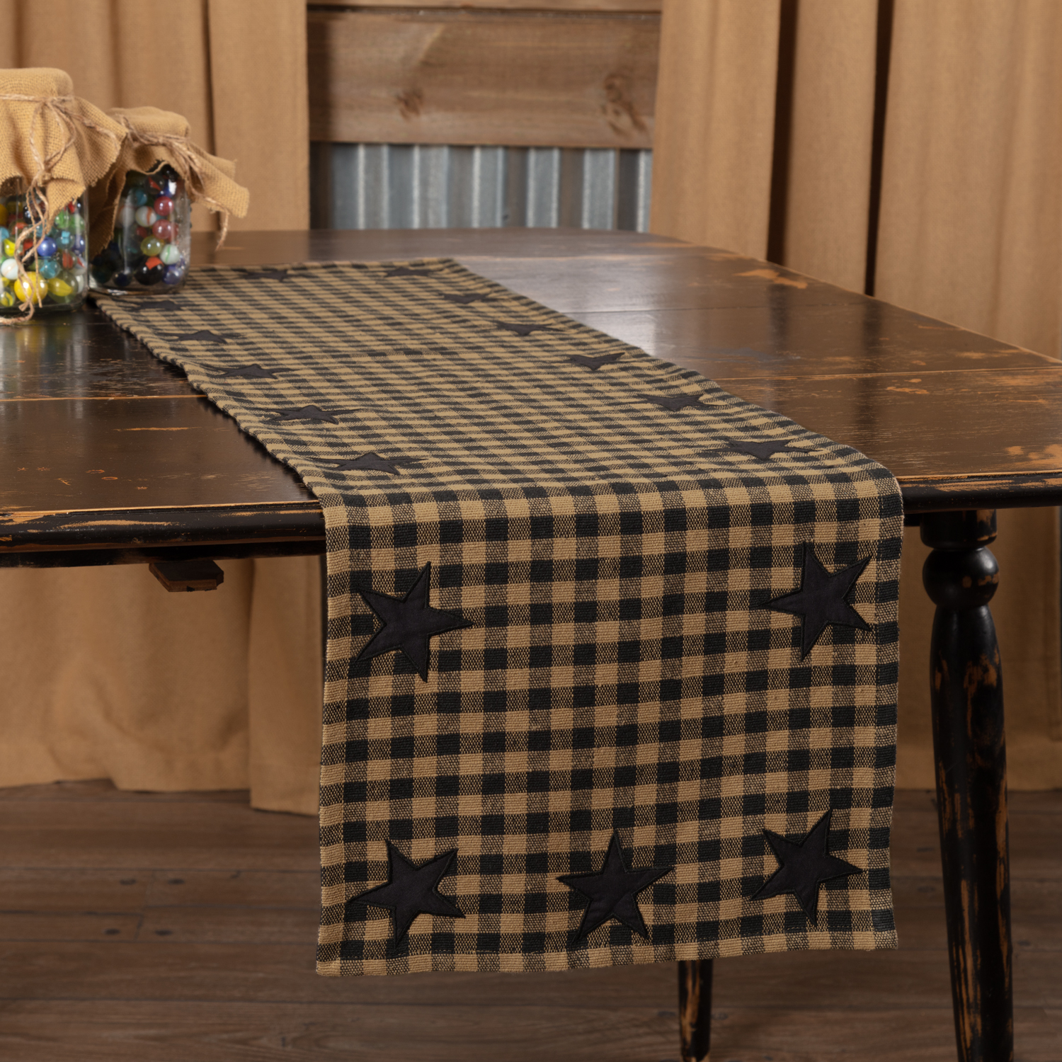 VHC Brands Table Runner Black Star Primitive 13x48 Rect Woven Kitchen Decor