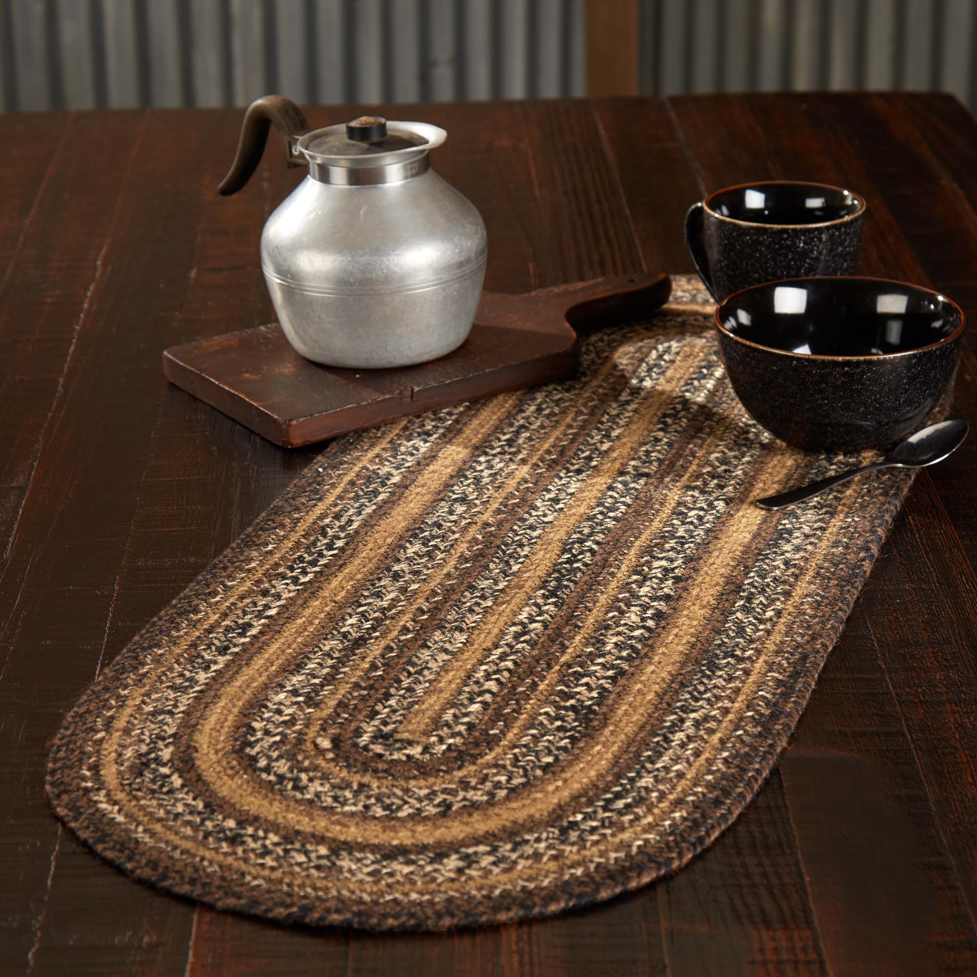 Table Runner Espresso Jute Rustic 13x36 Oval Braided Kitchen Decor VHC Brands