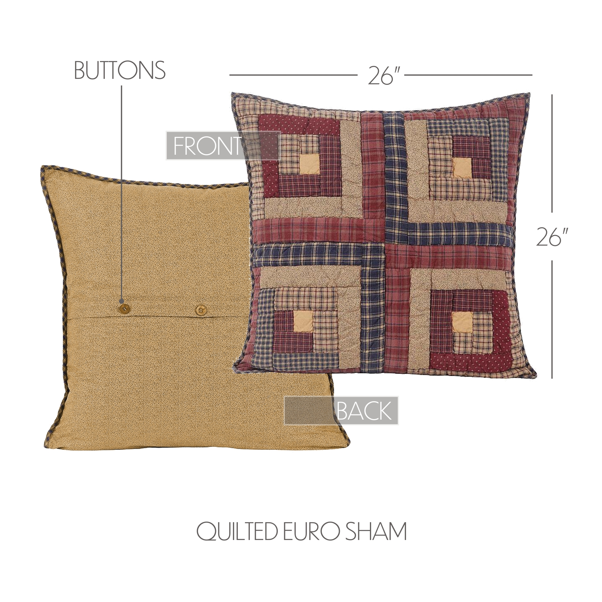 Rustic Euro Sham Red Patchwork Millsboro Cotton Hand Bedroom Decor VHC Brands