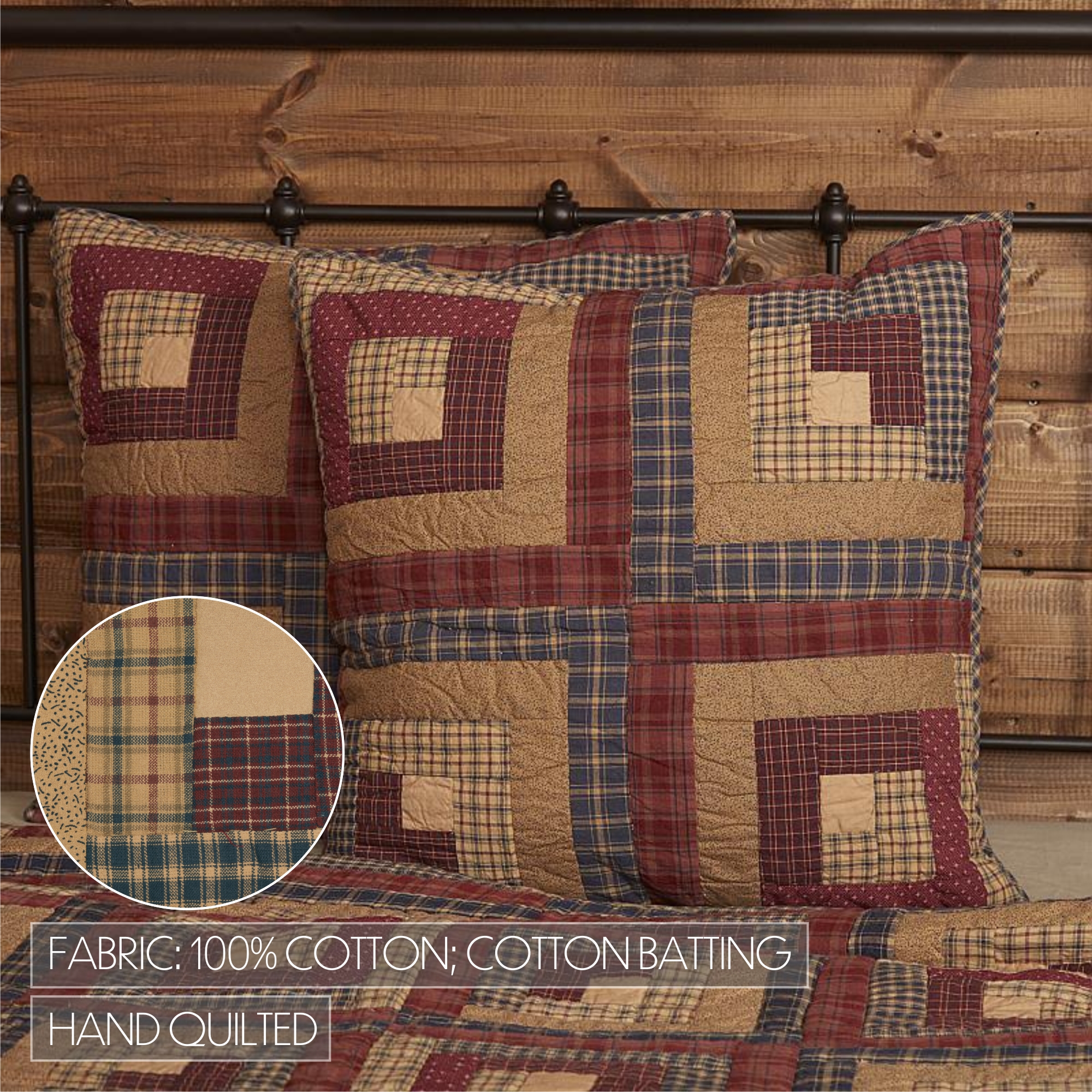 Rustic Euro Sham Red Patchwork Millsboro Cotton Hand Bedroom Decor VHC Brands