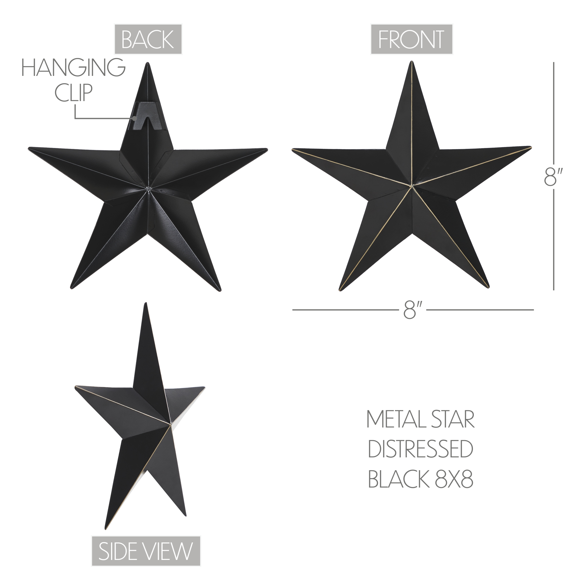 Metal Star Distressed Black 8x8 VHC Brands