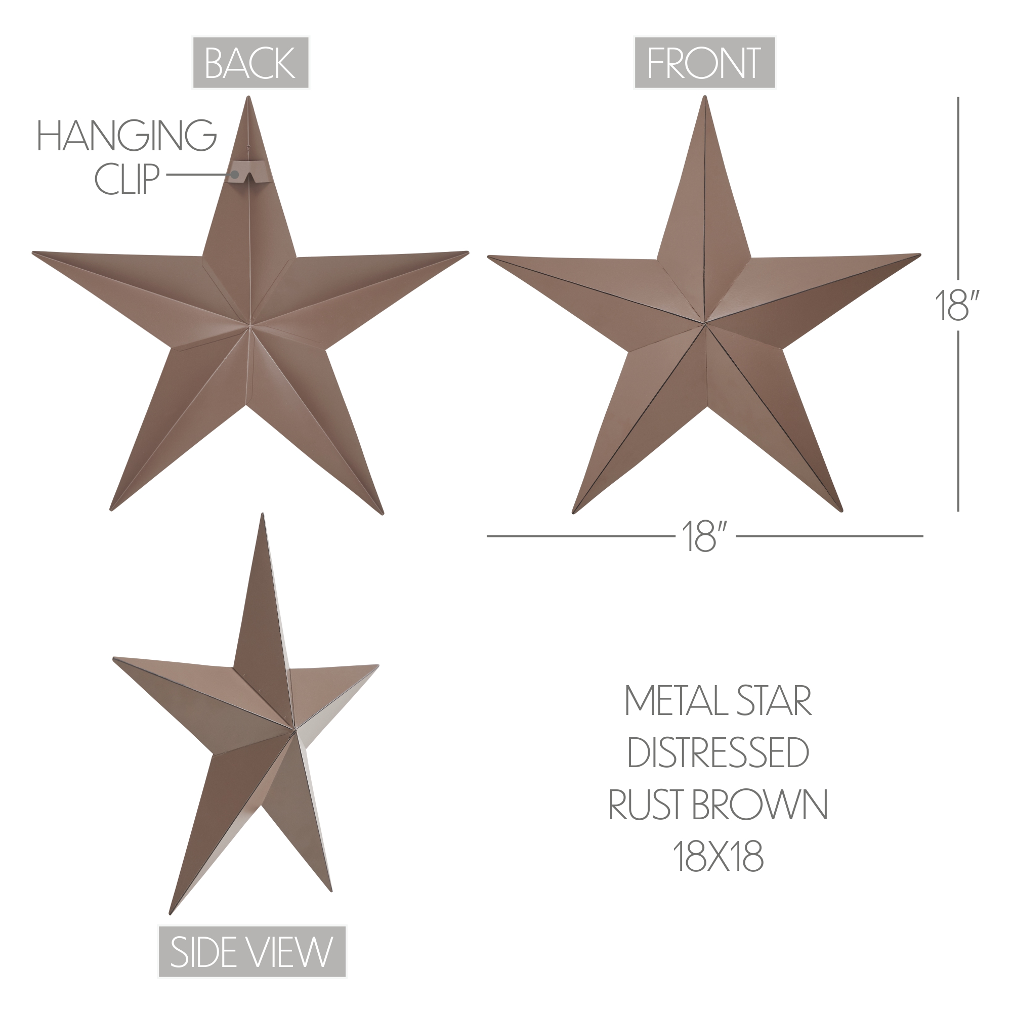Metal Star Distressed Rust Brown 18x18 VHC Brands