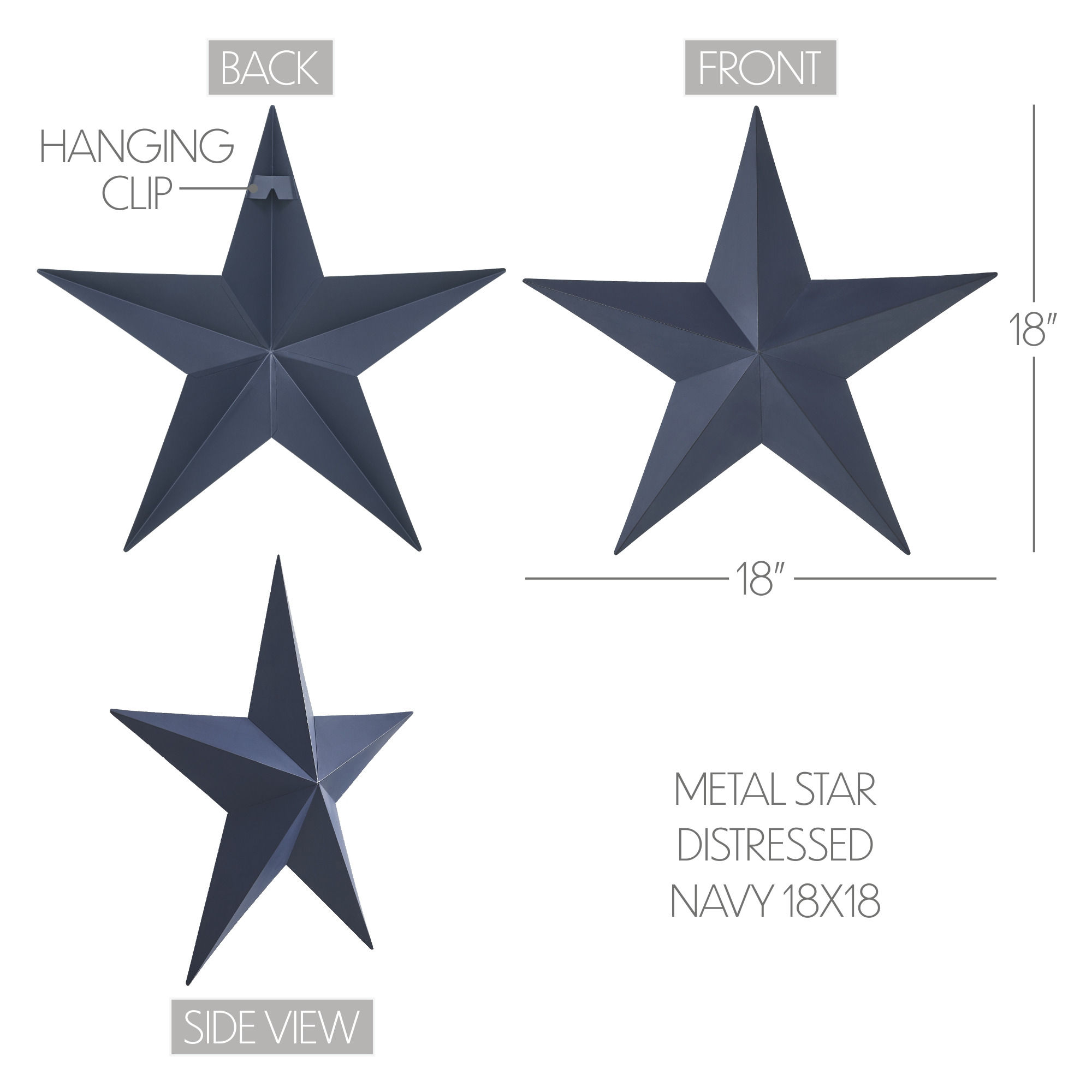 Metal Star Distressed Navy 18x18 VHC Brands