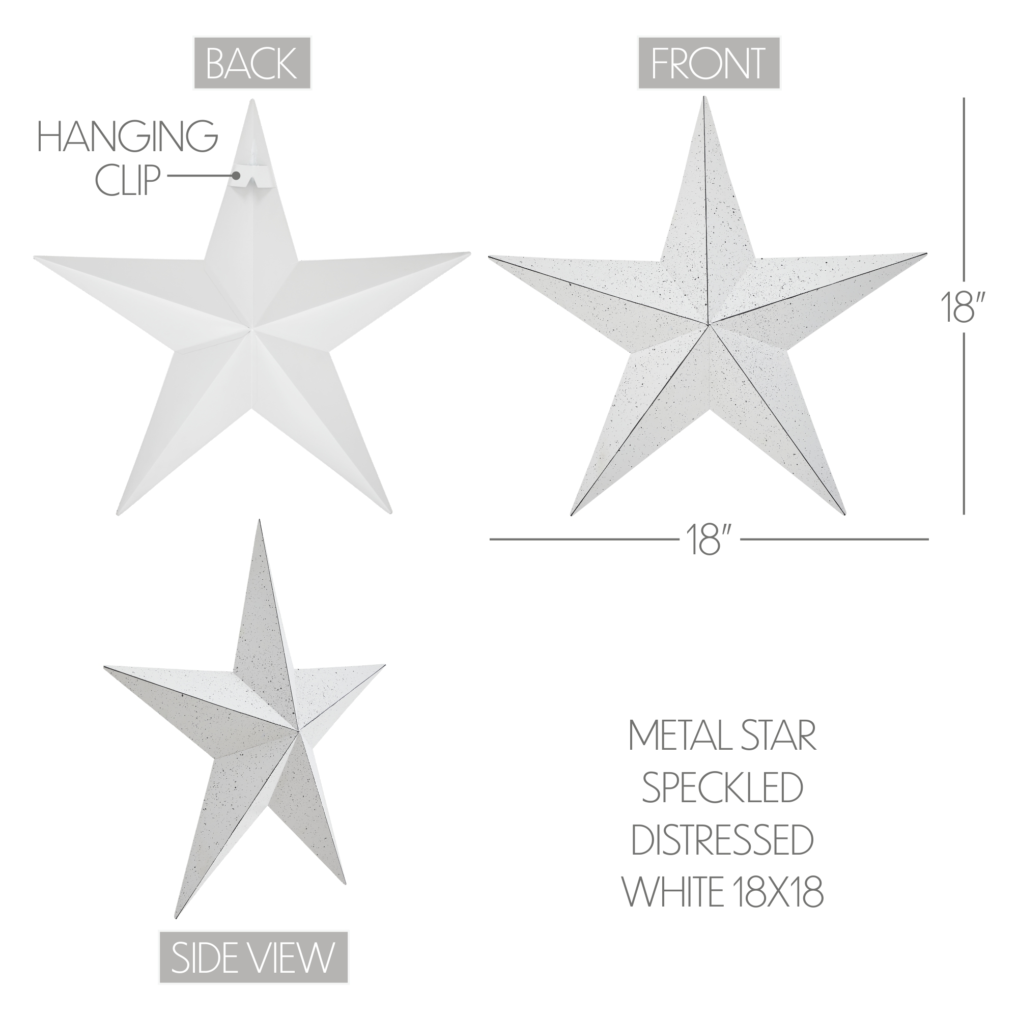 Metal Star Speckled Distressed White 18x18 VHC Brands