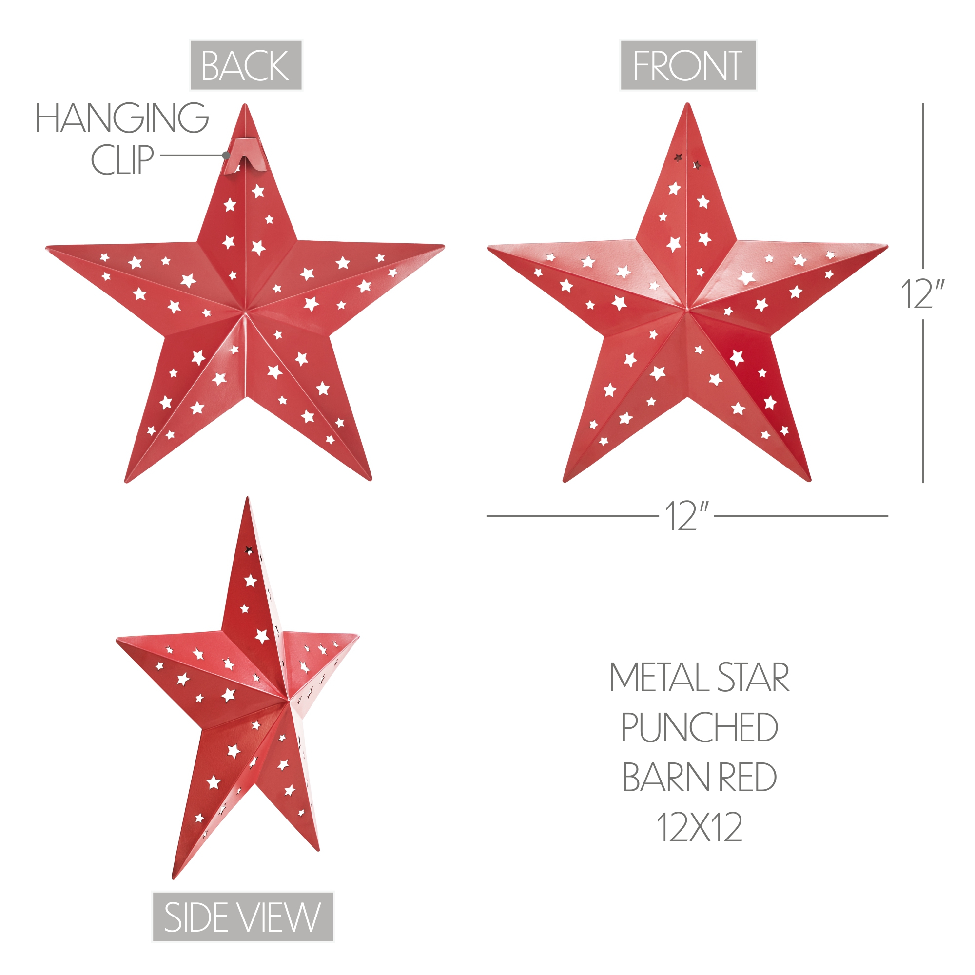 VHC Brands Metal Star Punched Barn Red 12x12