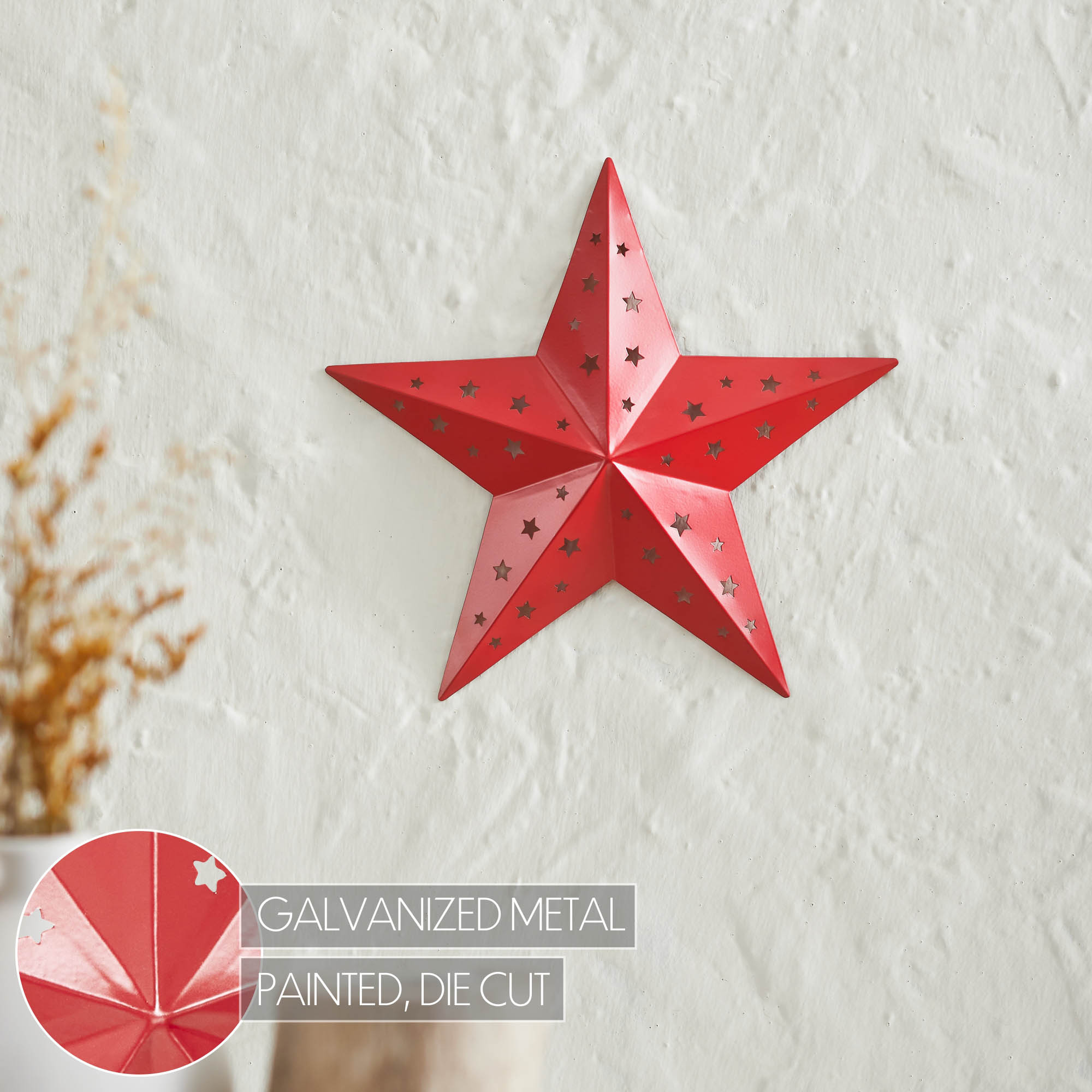 VHC Brands Metal Star Punched Barn Red 12x12