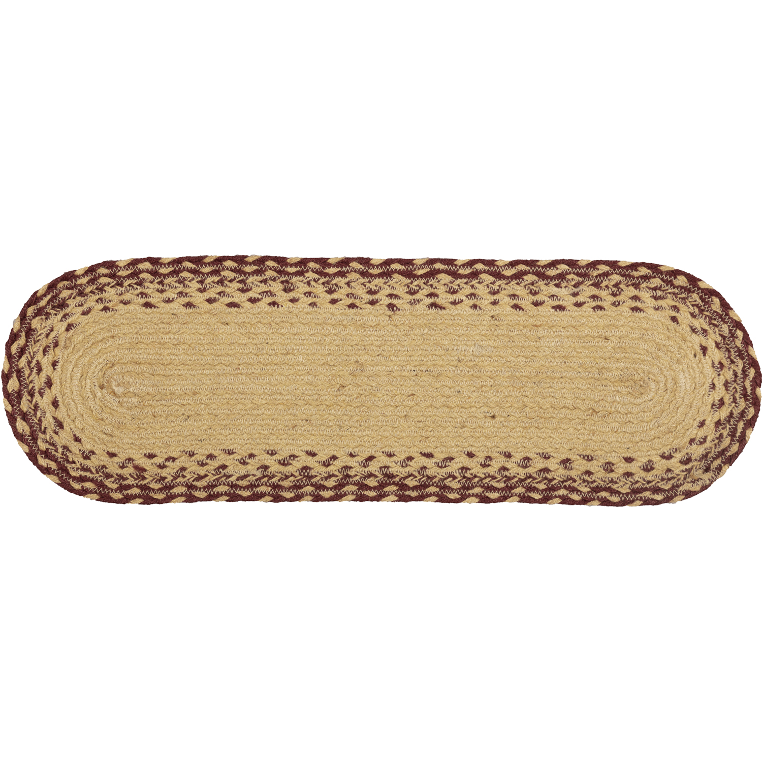 VHC Brands Table Runner Burgundy Tan Jute Primitive 8x24 Oval Stars Kitchen