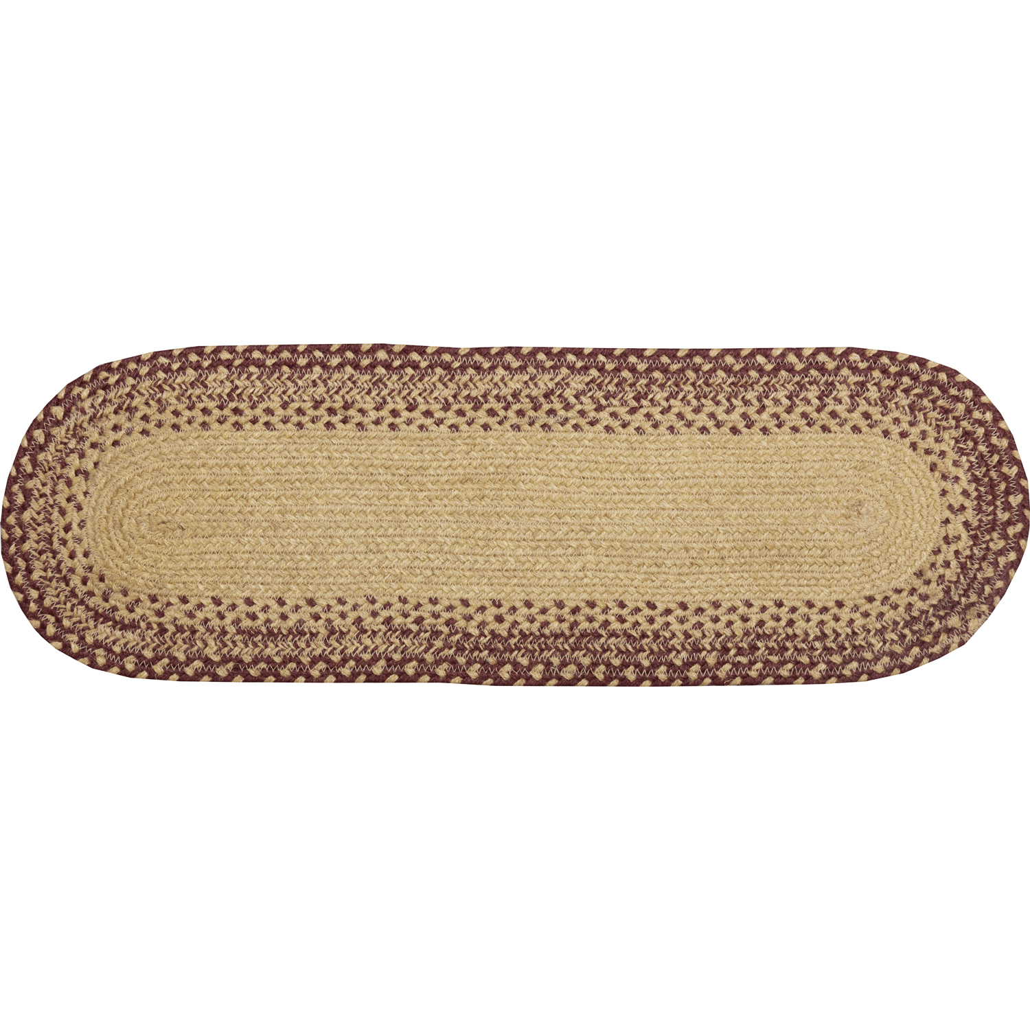 VHC Brands Table Runner Burgundy Tan Jute Primitive 8x24 Oval Stars Kitchen