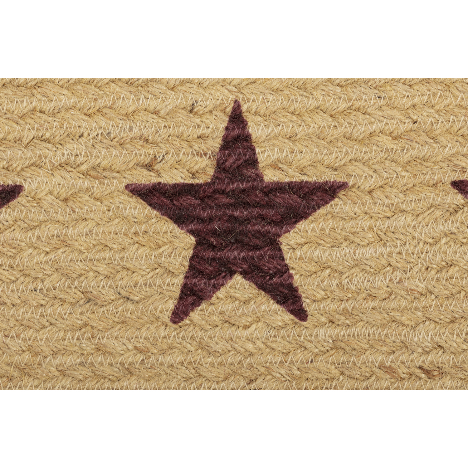 VHC Brands Table Runner Burgundy Tan Jute Primitive 8x24 Oval Stars Kitchen