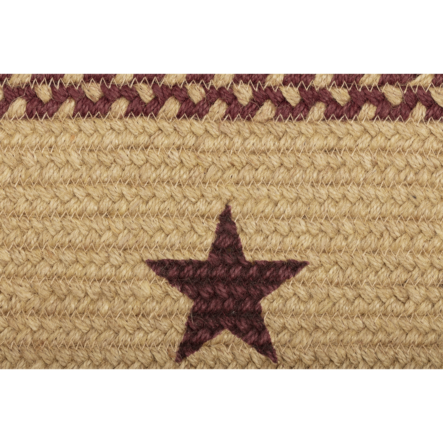 VHC Brands Table Runner Burgundy Tan Jute Primitive 8x24 Oval Stars Kitchen